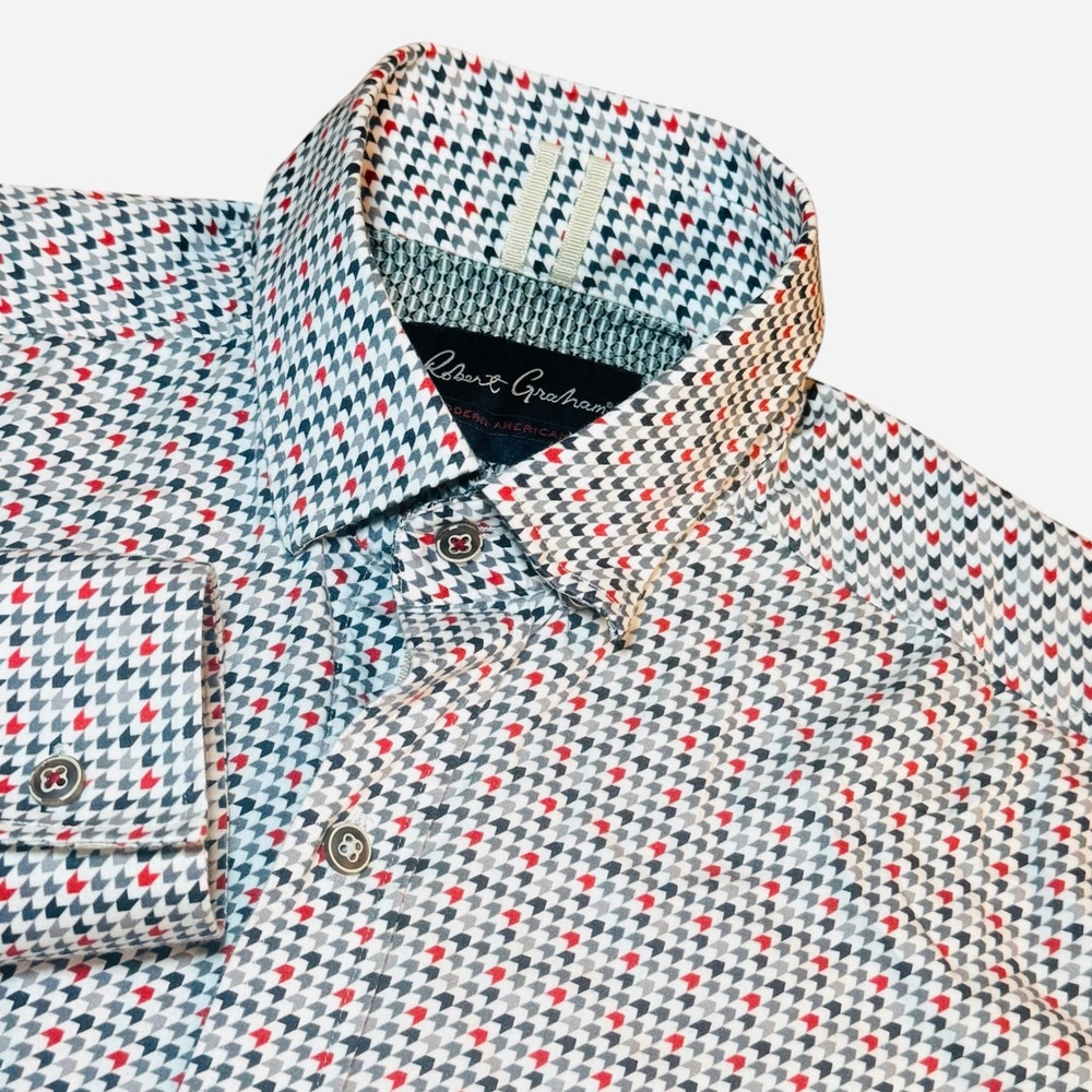 Robert Graham Modern Americana Mens M Tailored Fit Geometric Shirt Long Sleeve